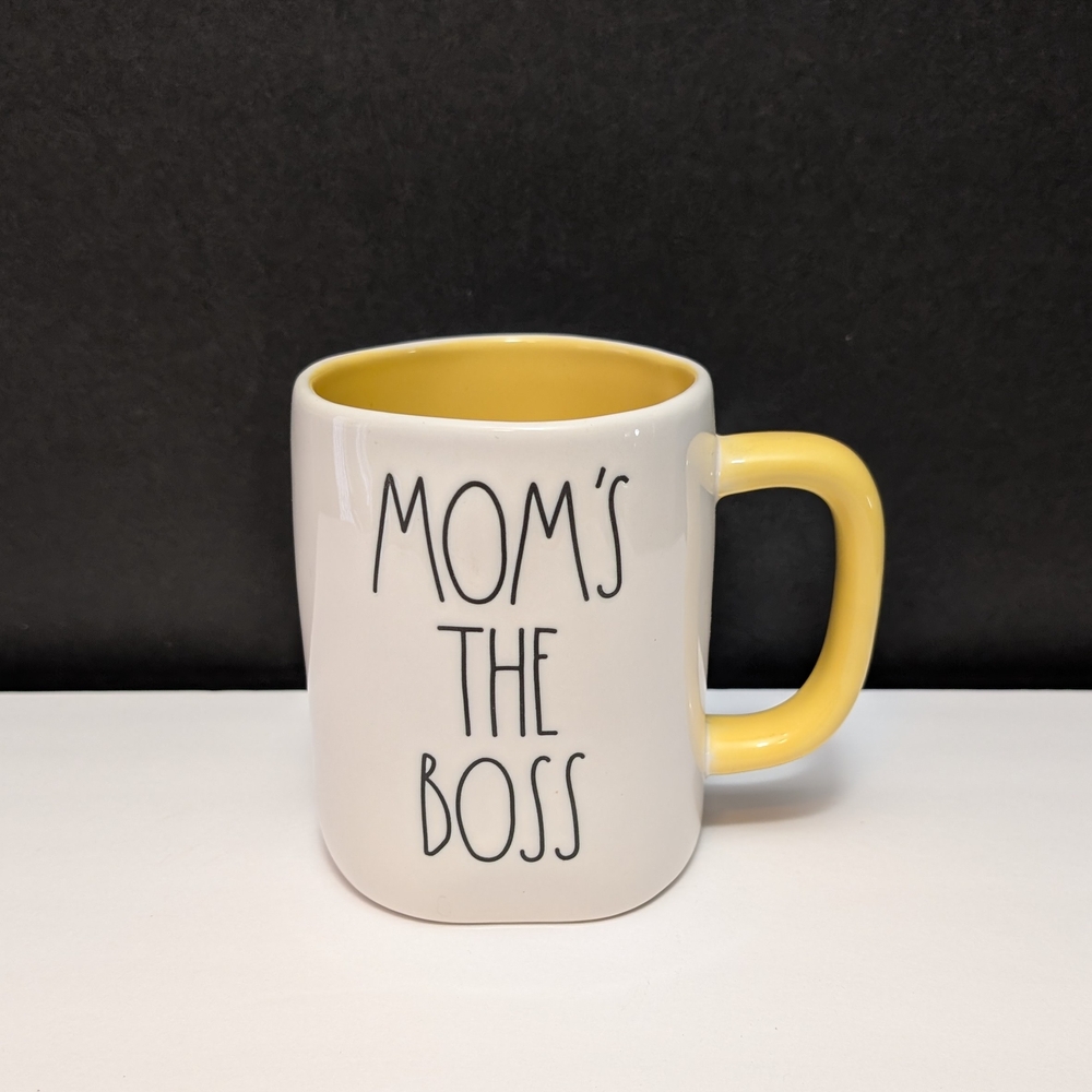 Rae Dunn Mom's The Boss Mug with Yellow inside